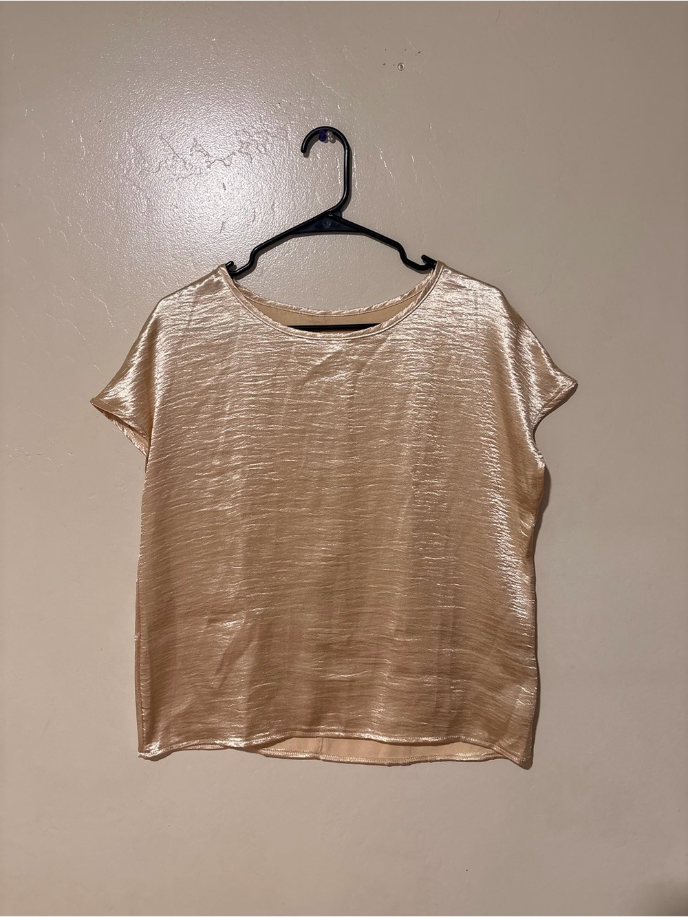SHEIN Metallic Champagne Short Sleeve Blouse